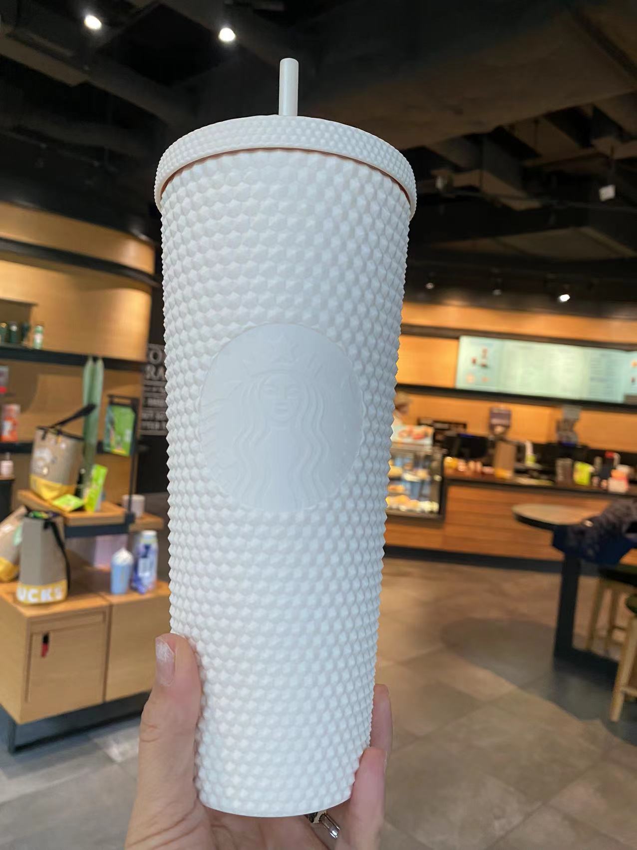 Sale Starbucks China 2022 White Matte Studded 24oz Straw Cup Tumbler