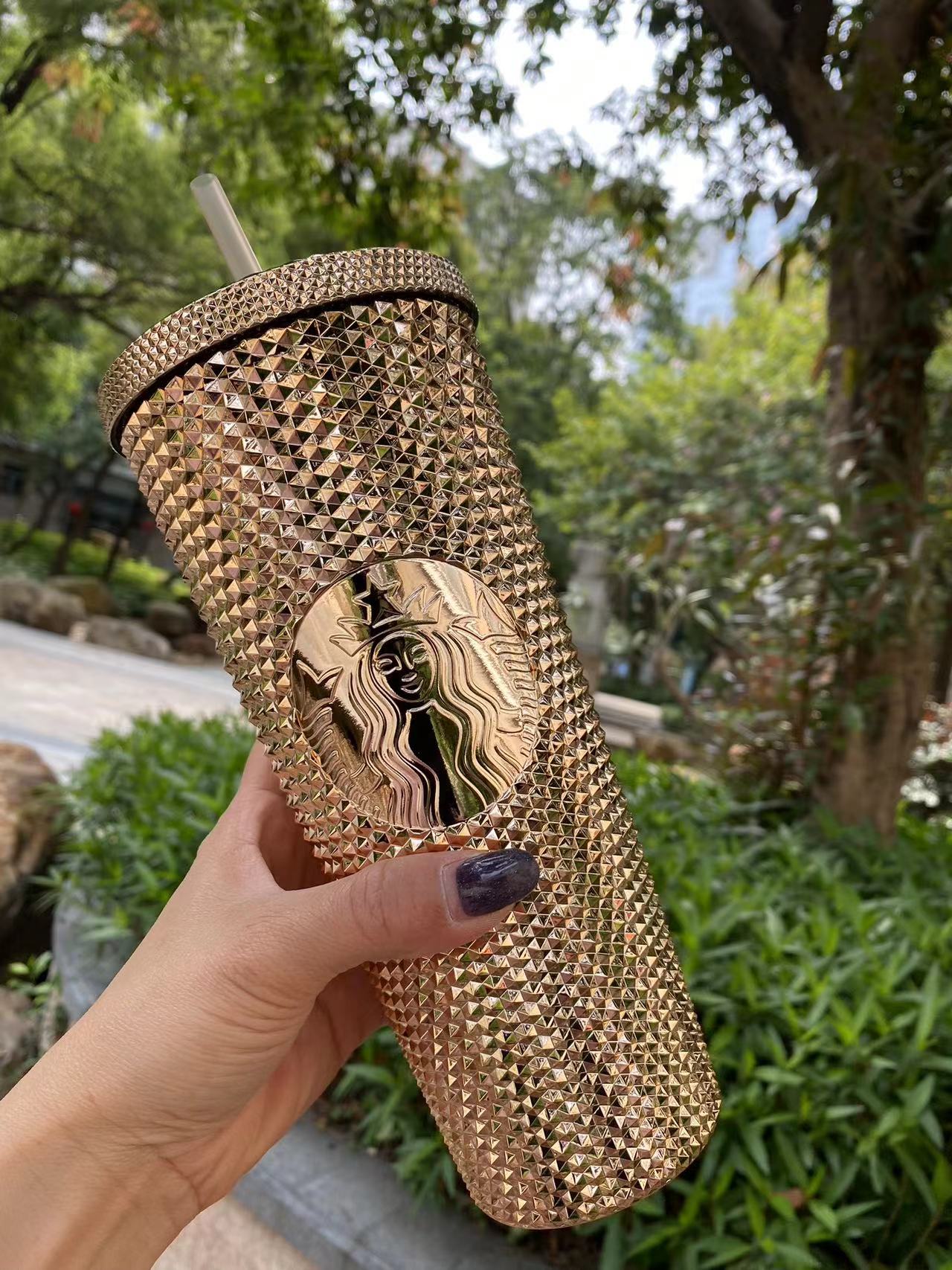 Rose gold Studded Starbucks cup. Never used. price - Depop