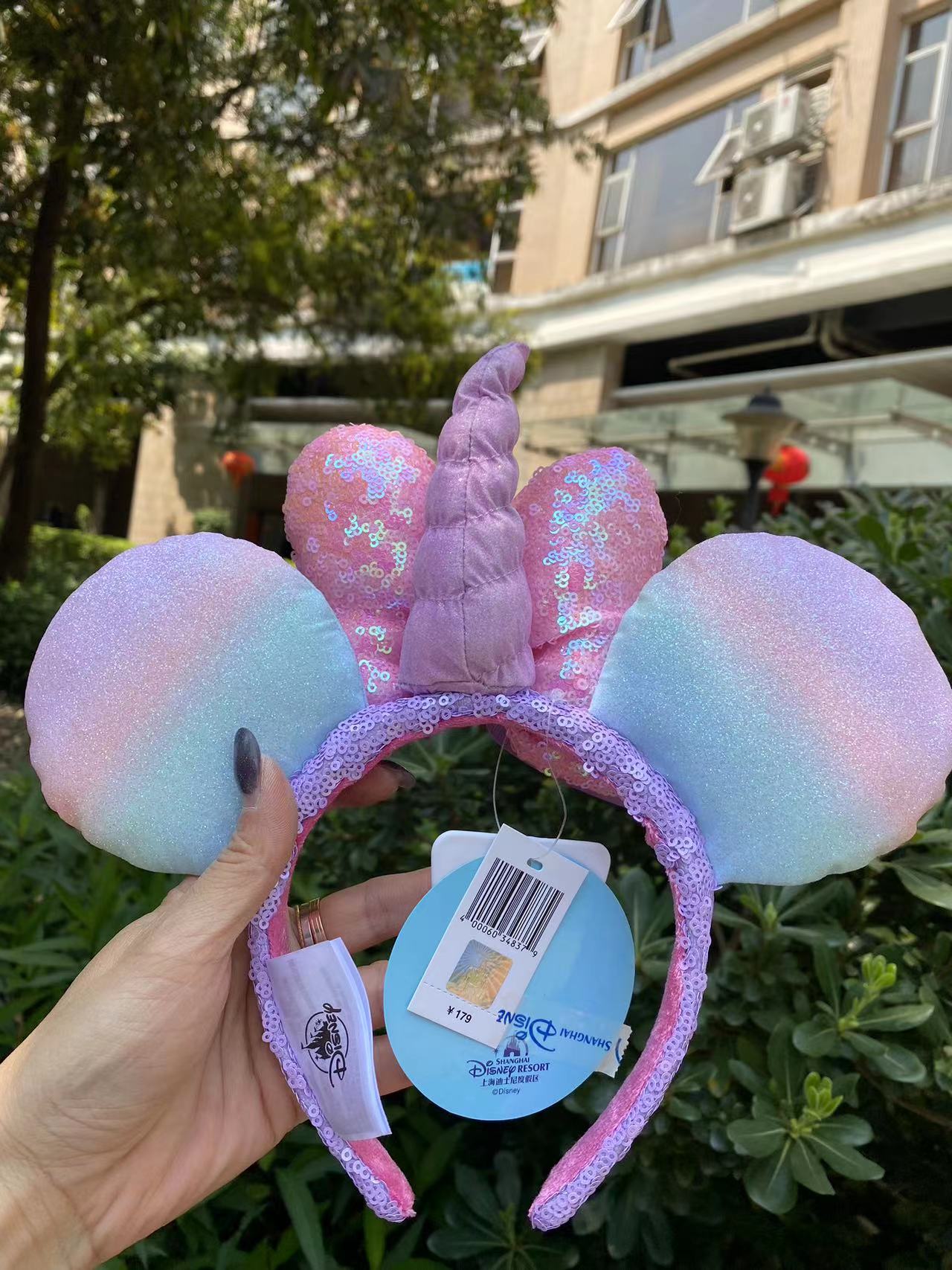 Disney Shanghai 2023 Unicorn Bow Sequine Minnie Mouse Ear Headband Disneyland