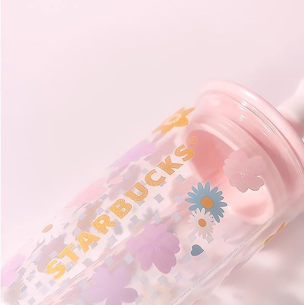 Starbucks Sakura Spring Style Straw Glass Cup Cute Double Layer 12oz Cat Paw Topper - Yvonne12785