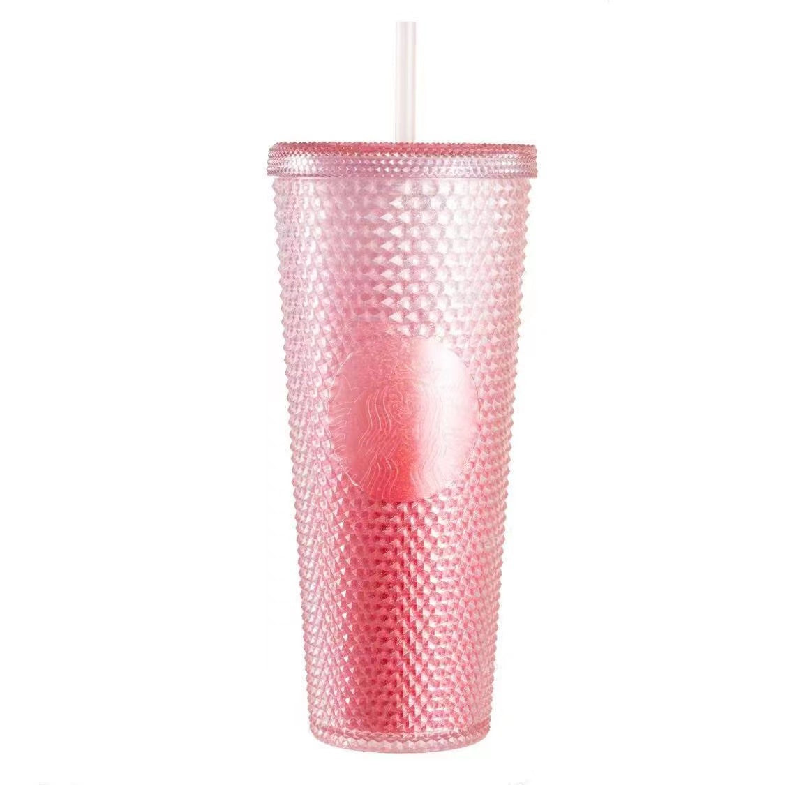 Sale Starbucks 2021 China Pink Gradient Glitter Bling 24oz Plastic Studded Tumbler
