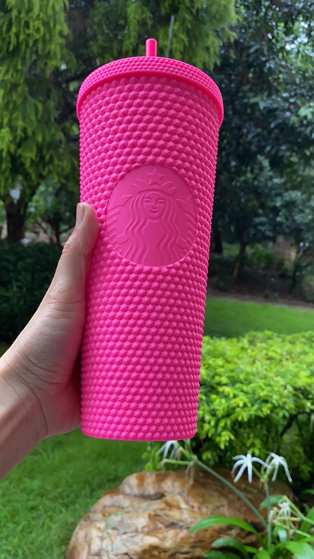 Starbucks 2021 US Neon Matte Pink Jelly Studded Bling Venti Tumbler