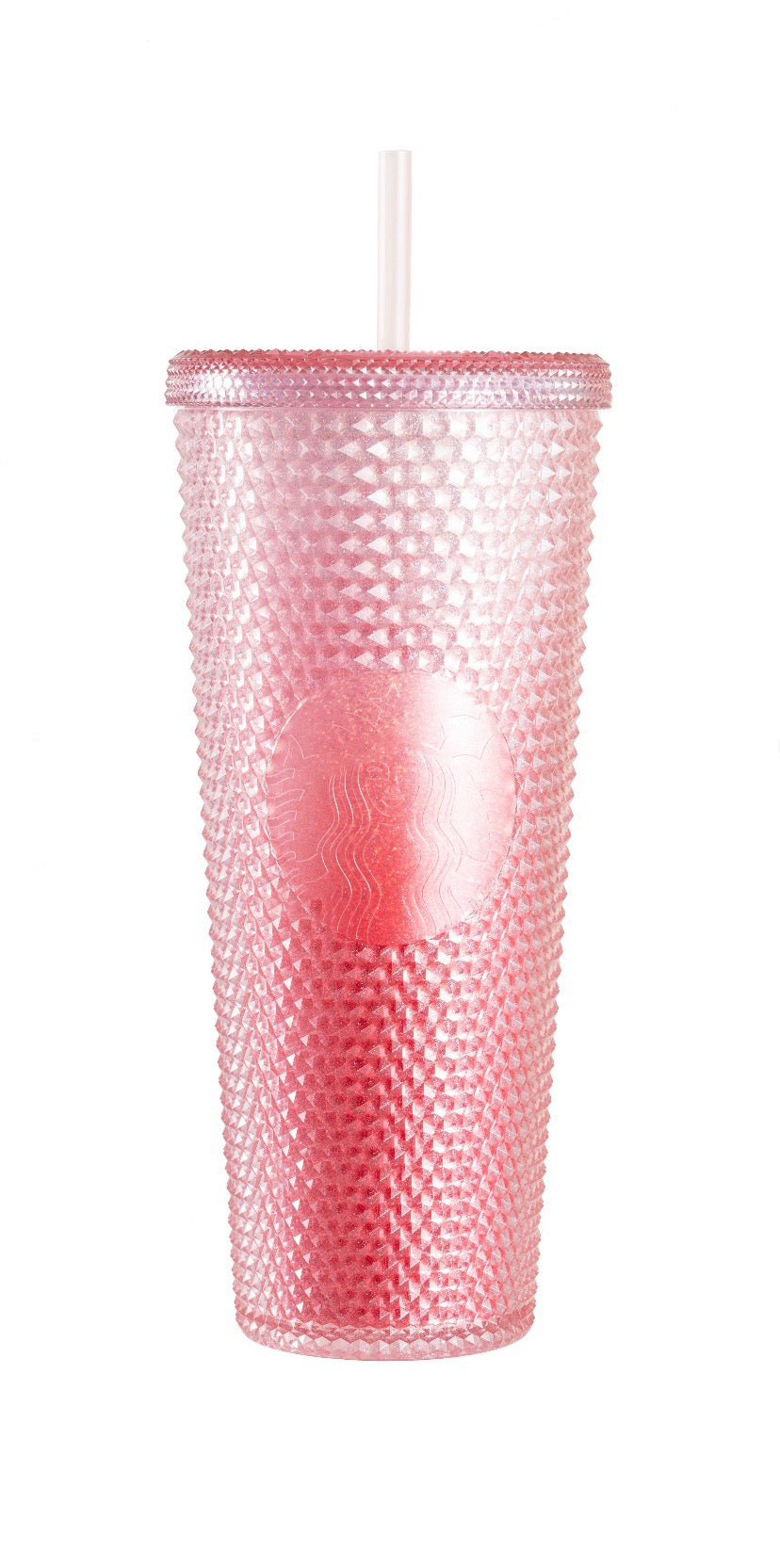 Sale Starbucks 2021 China Pink Gradient Glitter Bling 24oz Plastic Studded Tumbler