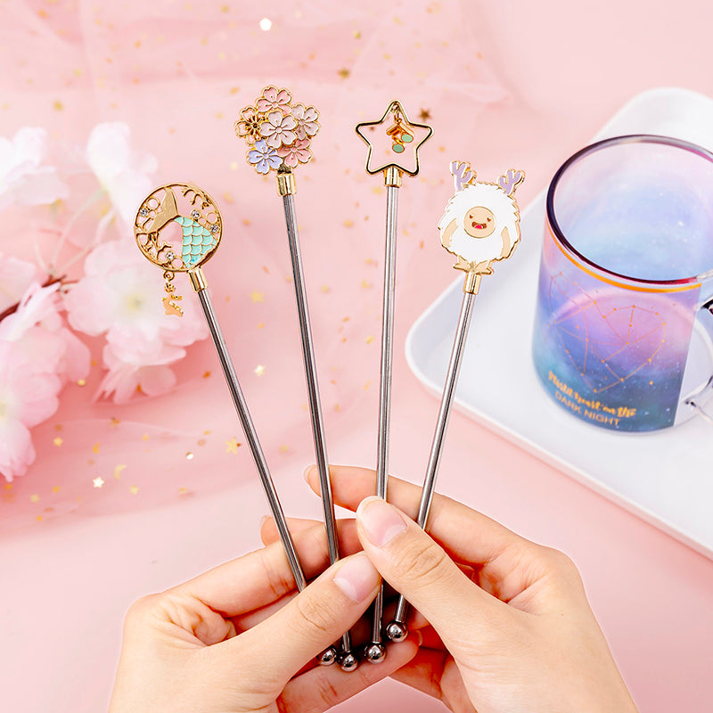 Cute Set Of 4  Stirrers For Coffee Mugs Cups