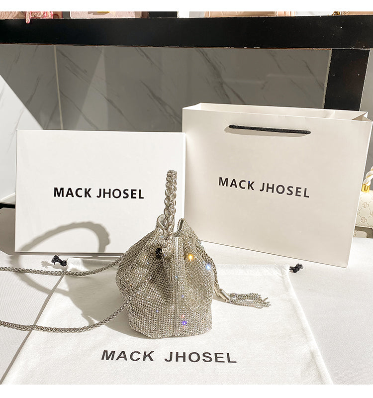 Hong Kong MACK JHOSEL Glitter Flash Diamond Silver Women's Leather Hand Bag