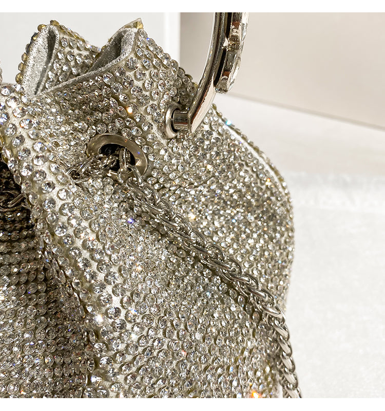 Hong Kong MACK JHOSEL Glitter Flash Diamond Silver Women's Leather Hand Bag