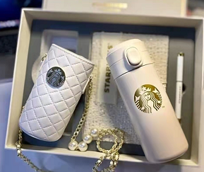 Starbucks 12oz White Insulation Cup + Cup Cover+ Notebook + Pen Gift Set