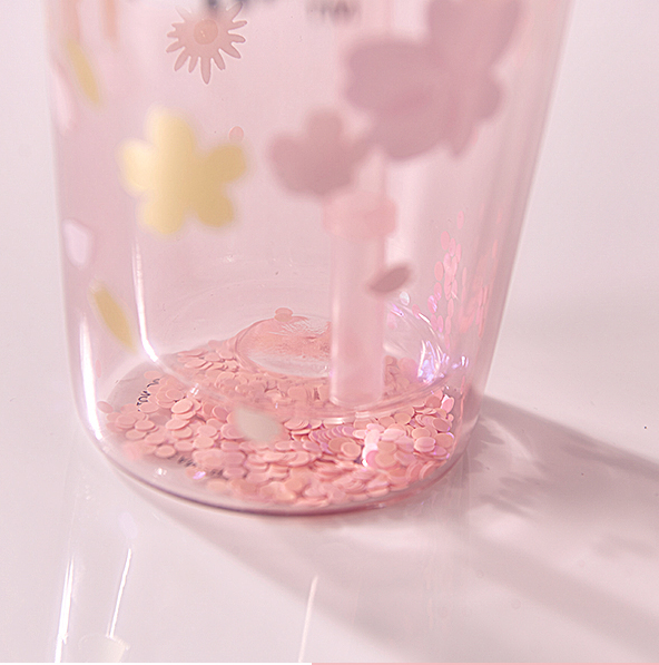 Starbucks China 2021 Sakura 19oz Glass Confetti Glitter Straw Cup Limited Edition - Yvonne12785