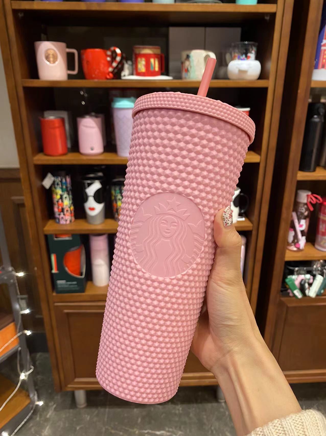 Starbucks 2021 Taiwan Christmas Pink Matte Studded 24oz Tumbler Straw Cup