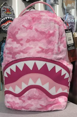 Sprayground Pink Camo Shark Faux Fur Backpack School Bag Laptop Books Bag