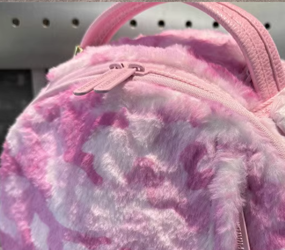 Sprayground Pink Camo Shark Faux Fur Backpack School Bag Laptop Books Bag