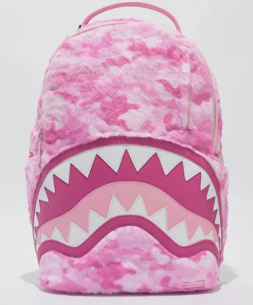 Sprayground Pink Camo Shark Faux Fur Backpack School Bag Laptop Books Bag