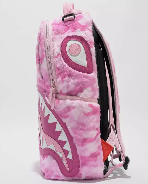 Sprayground Pink Camo Shark Faux Fur Backpack School Bag Laptop Books Bag