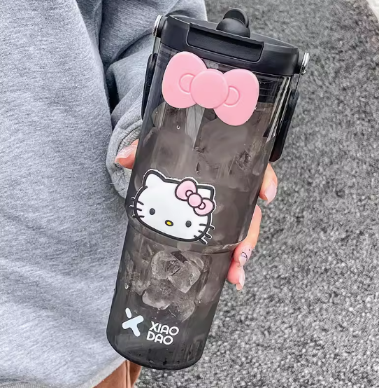 Cold Water Cup With Hello Kitty Sticker + Bow 30oz Straw Tumbler