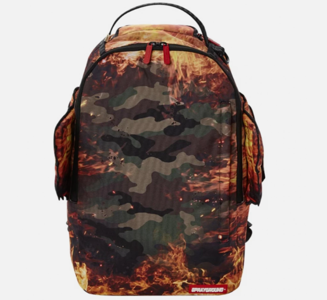 Sprayground Backpack Pyro Camo Laptop School Bag With Angel Wings Fire