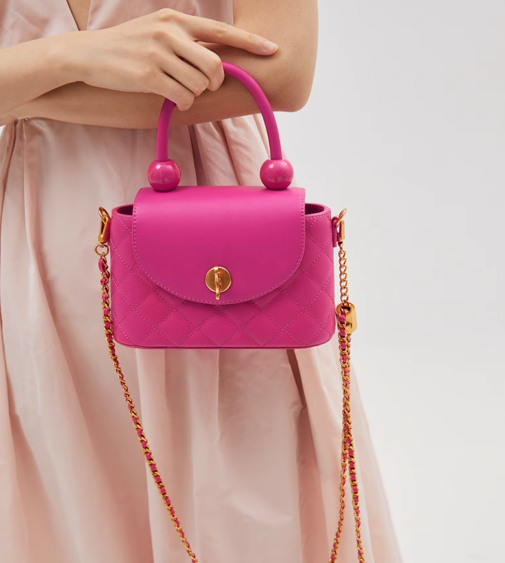 CHARLES & KEITH Classic Pink Hand Bag Shoulder PU Leather Bag