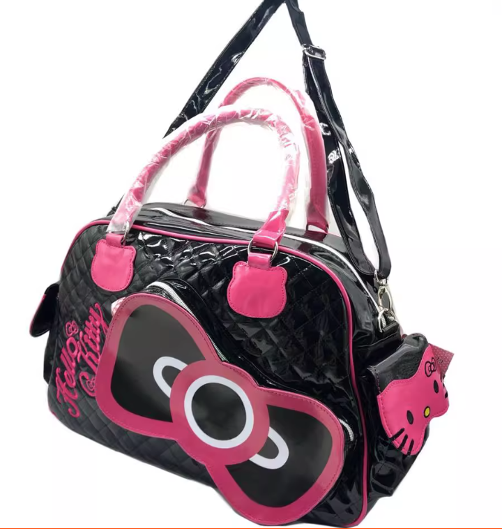 Hello Kitty PU Pink Black Messenger Traval Bag Fashion Style – Yvonne12785