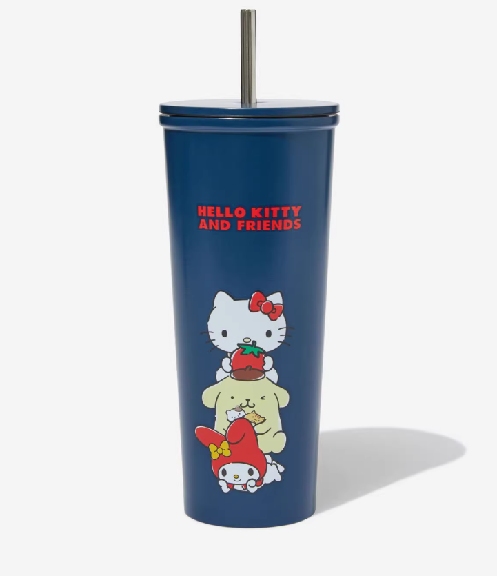 Hong Kong Brand Hello Kitty 22oz Dark Blue Stainless Steel Straw Cup Tumbler