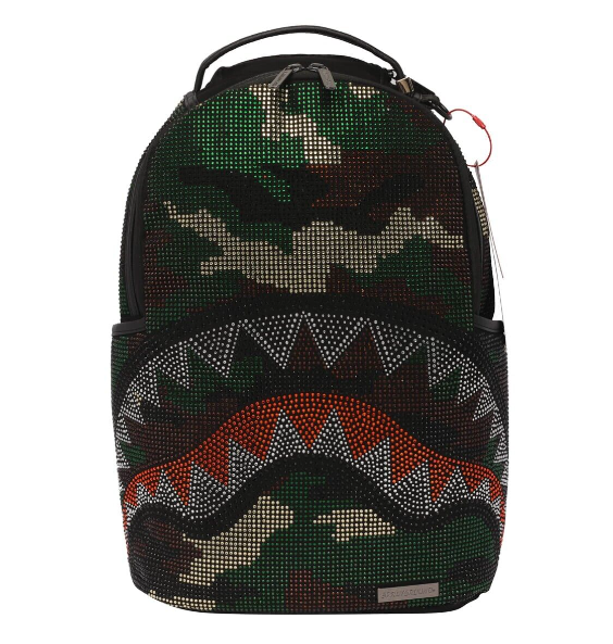 SPRAYGROUND Trinity Camo Crystal Backpack Green Shark Books Bag DLXV