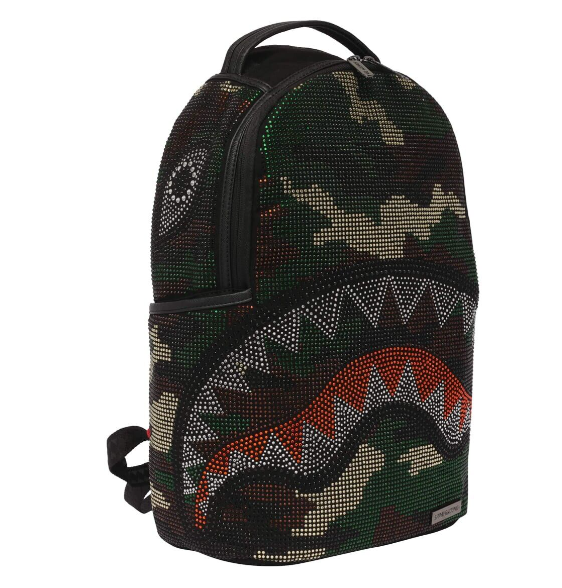 SPRAYGROUND Trinity Camo Crystal Backpack Green Shark Books Bag DLXV