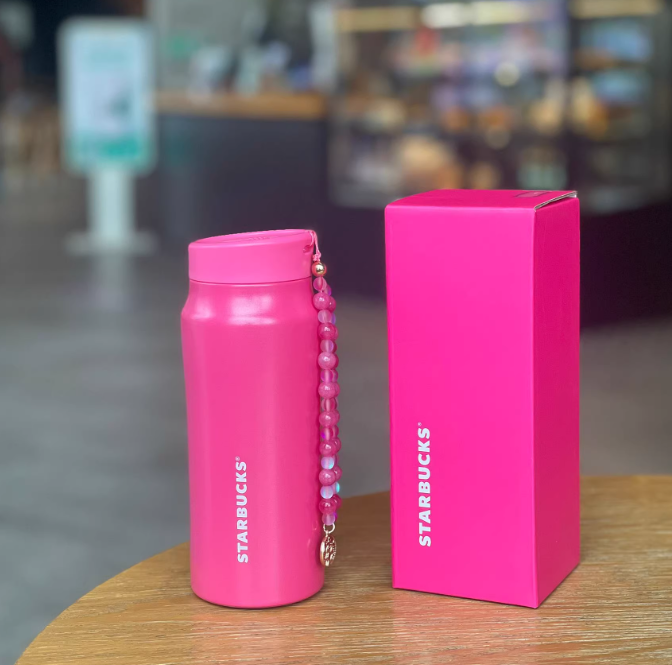 Pink Starbucks Stinless Steel 12oz Cup With A Chain