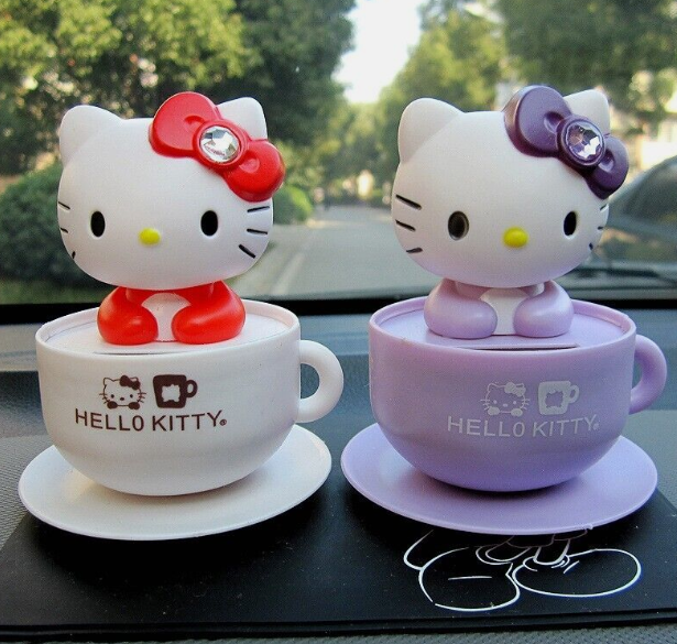 Hello Kitty Moving Head Solar Car Decoration Pink Red Purple Set Of 3 Ornaments