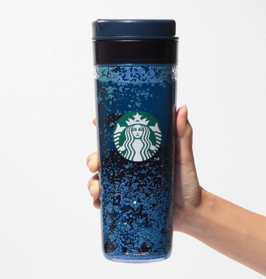 PRE ORDER Japan Starbucks Christmas Blue Doble Wall Glitter Plastic 16oz Cup