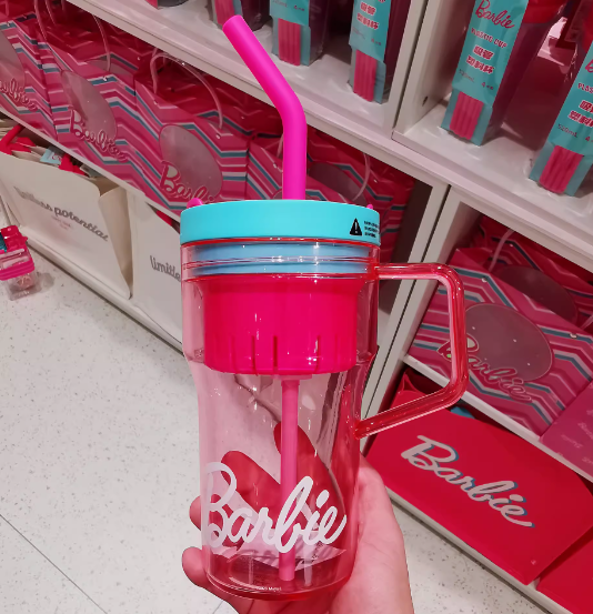 Miniso Barbie Series Pink Barbie Plastic Straw Cup Tumbler