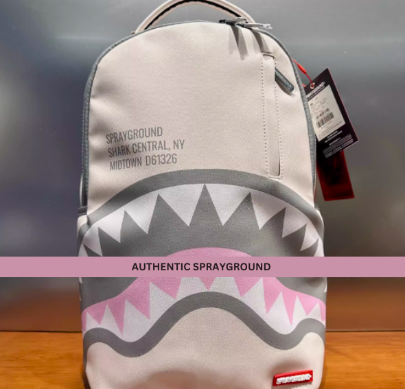 Sprayground Backpack Shark Central Beige Pink Laptotp Books School Bag (DLXV)