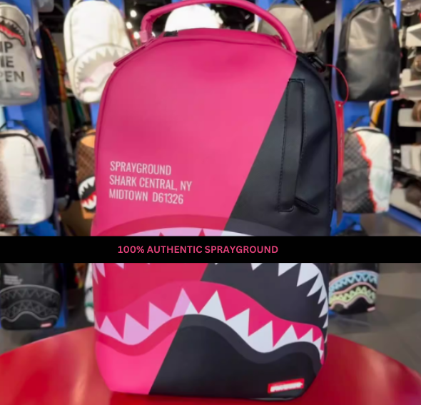 Sprayground Backpack Shark Central NY Midtown Black Pink Laptotp Books School Bag (DLXV)