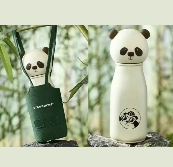 PRE ORDER Starbucks China Panda Bamboo Collection 2024 Stainless Steel Bottle Cup With Green Apron Pouch