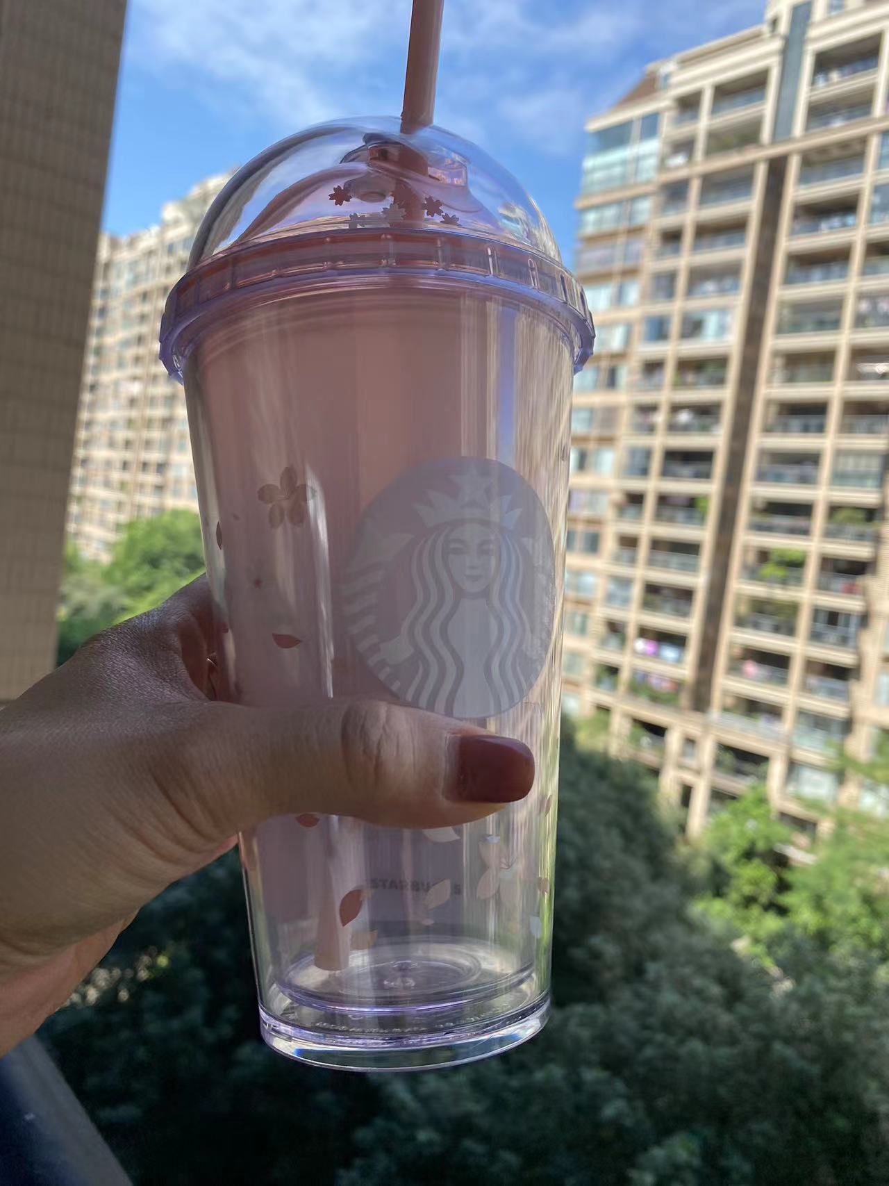 Starbucks Korea 2021 Pink Cherry Blossom 16oz Dome Straw Cup Tumbler