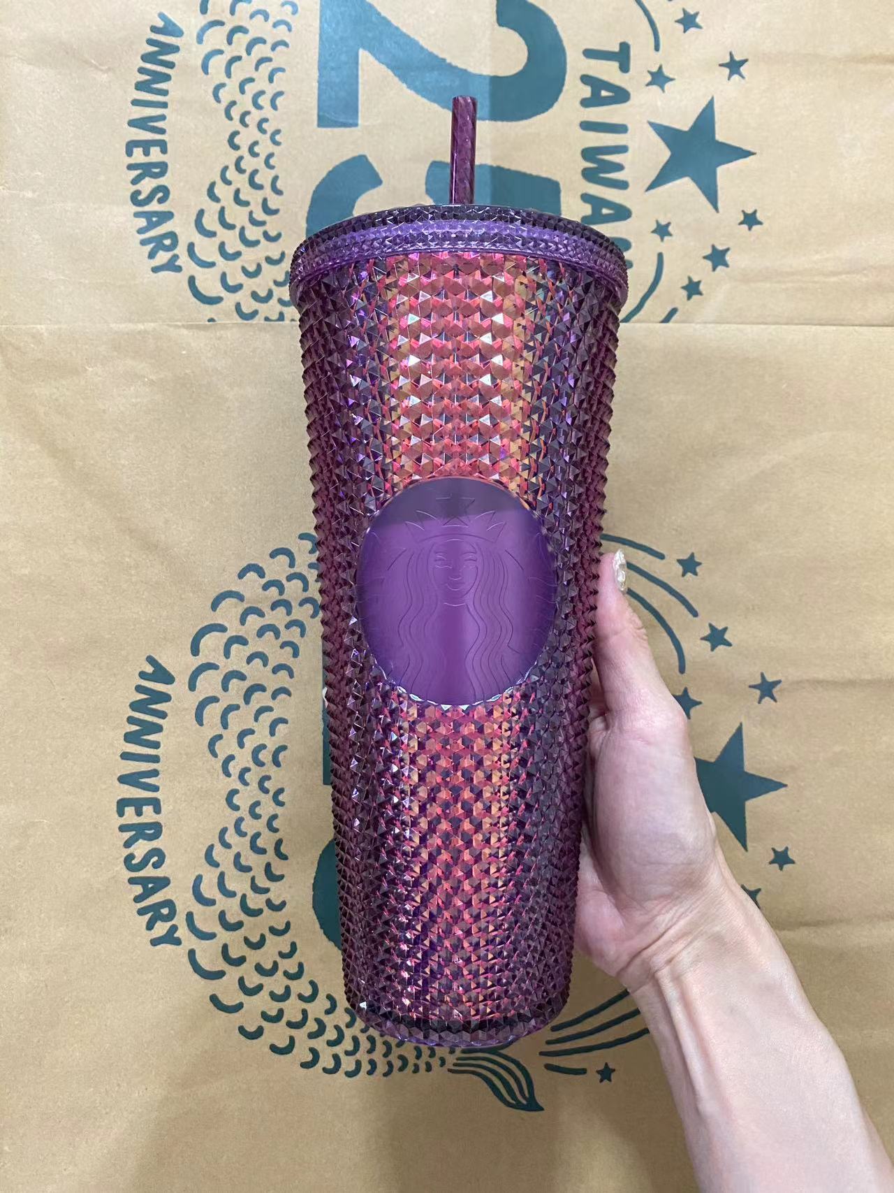 Starbucks taiwan Iridescent purple straw studded cup 24oz