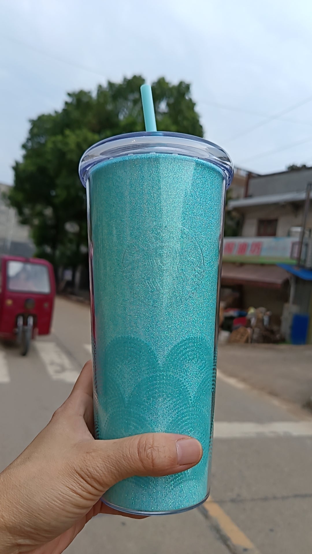 Starbucks 2024 China Teal Glitter Scales Cup 24oz Tumbler