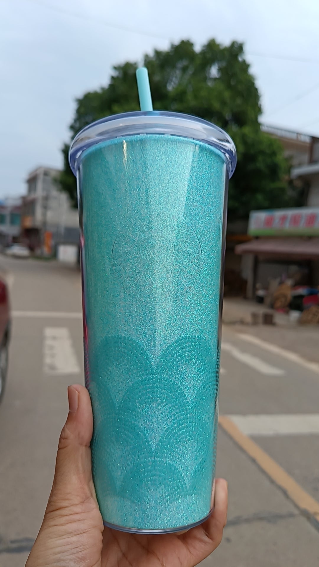 Starbucks 2024 China Teal Glitter Scales Cup 24oz Tumbler