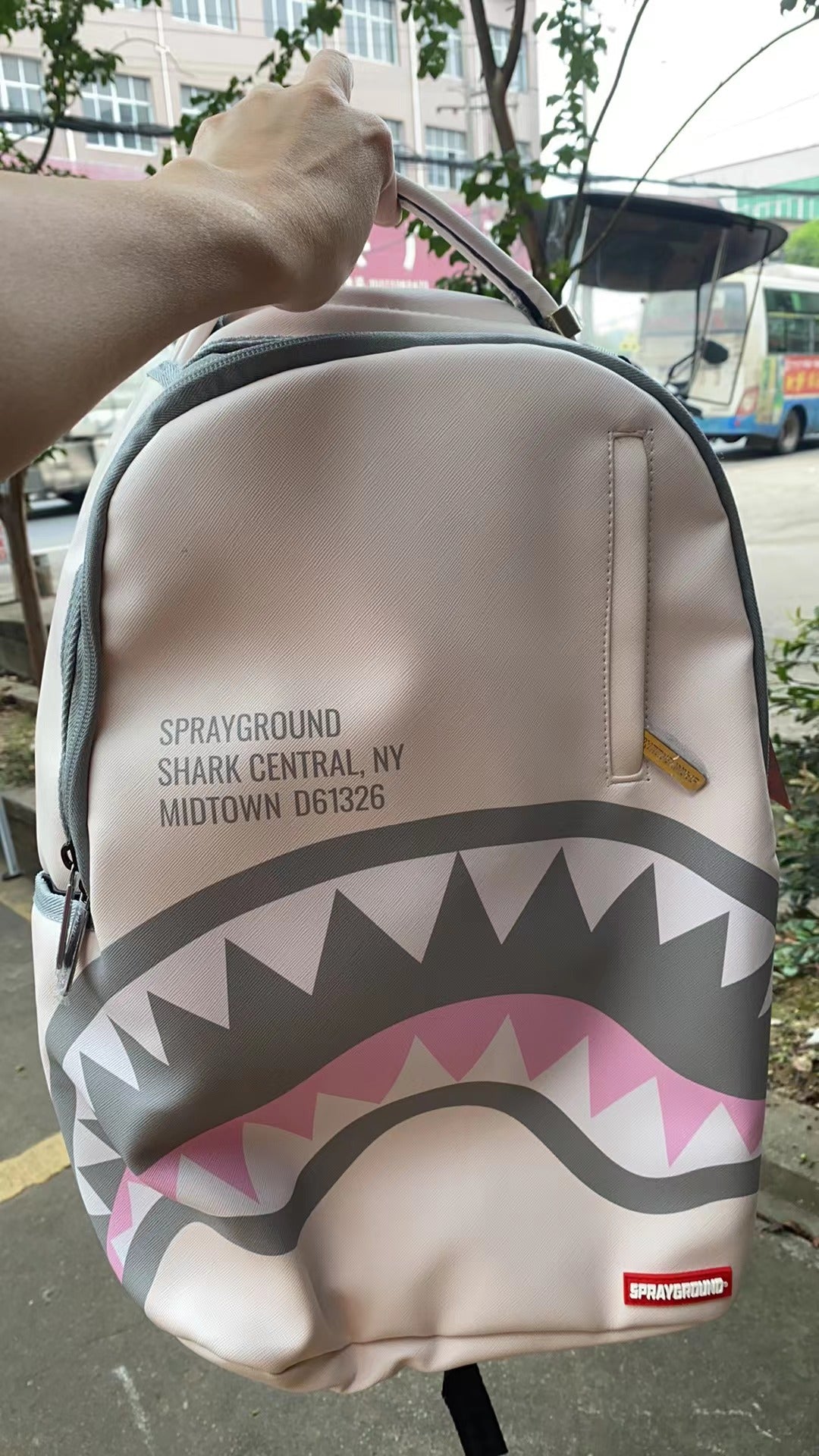 Sprayground Backpack Shark Central Beige Pink Laptotp Books School Bag (DLXV)