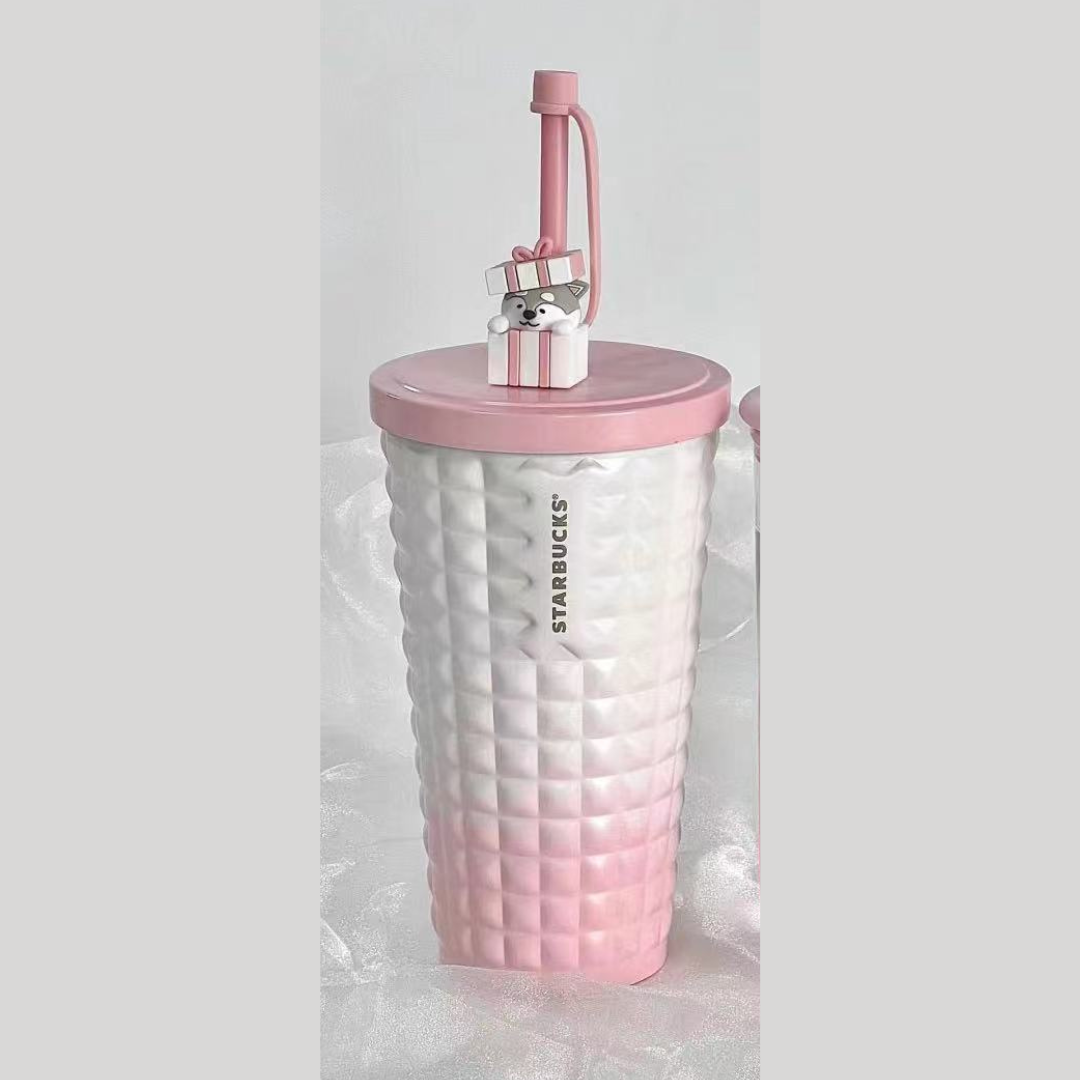 China 2023 Starbucks Pink Pinapple 16oz Stainless Steel Straw Cup Tumbler With Husky Topper