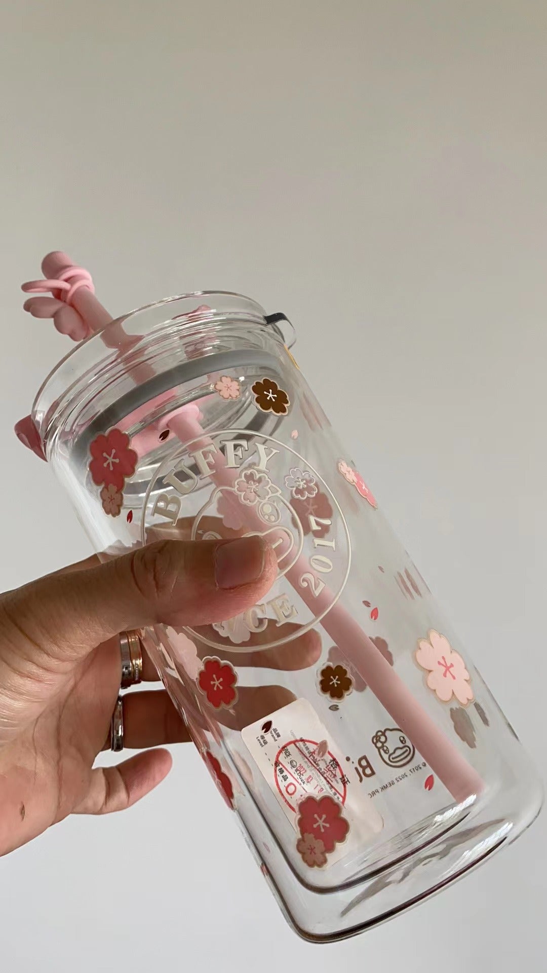 Sakura Cherry Blossom 16oz Glass Straw Cup Tumbler