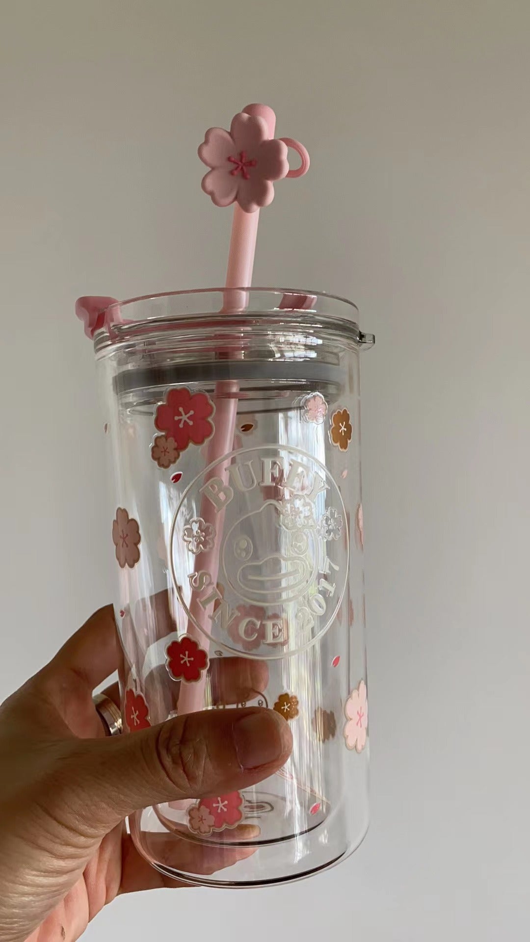 Sakura Cherry Blossom 16oz Glass Straw Cup Tumbler