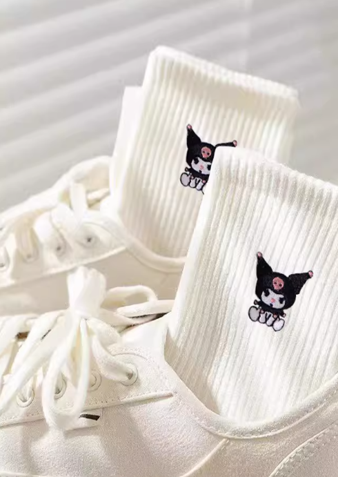 Cute Hello Kitty Kuromi Socks Set Of 5 White Socks Size 3-8