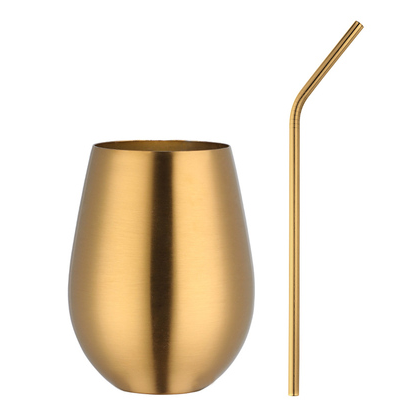 Stainless Steel Egg Shaped Cold Drink 17oz Cup With A Straw