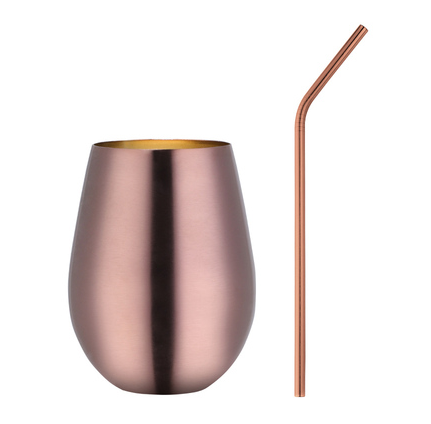 Stainless Steel Egg Shaped Cold Drink 17oz Cup With A Straw