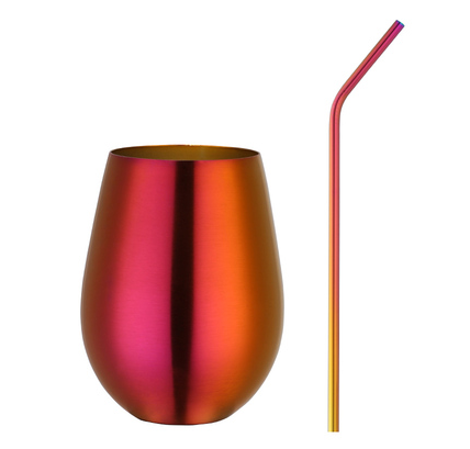 Stainless Steel Egg Shaped Cold Drink 17oz Cup With A Straw