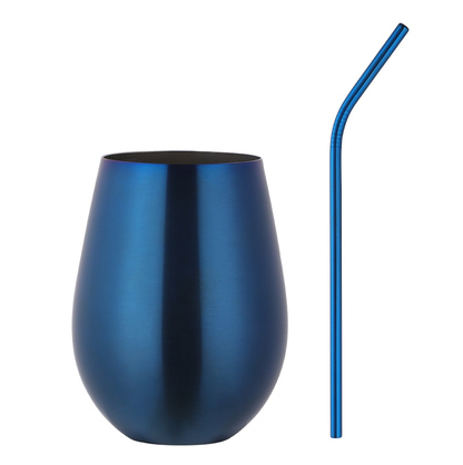 Stainless Steel Egg Shaped Cold Drink 17oz Cup With A Straw