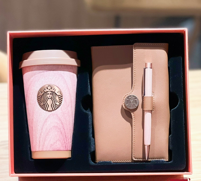 Starbucks 2022 Wooden Mid Autumn Festival 12.5oz Stainless Steel Cup With A Notebook Gift Set Box