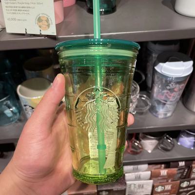 Starbucks Japan Summer Green Transparent 16oz Glass Straw Cup