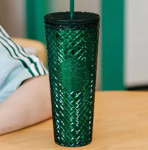 Starbucks China 2022 Green Marble Glitter Dome 24oz Straw Cup