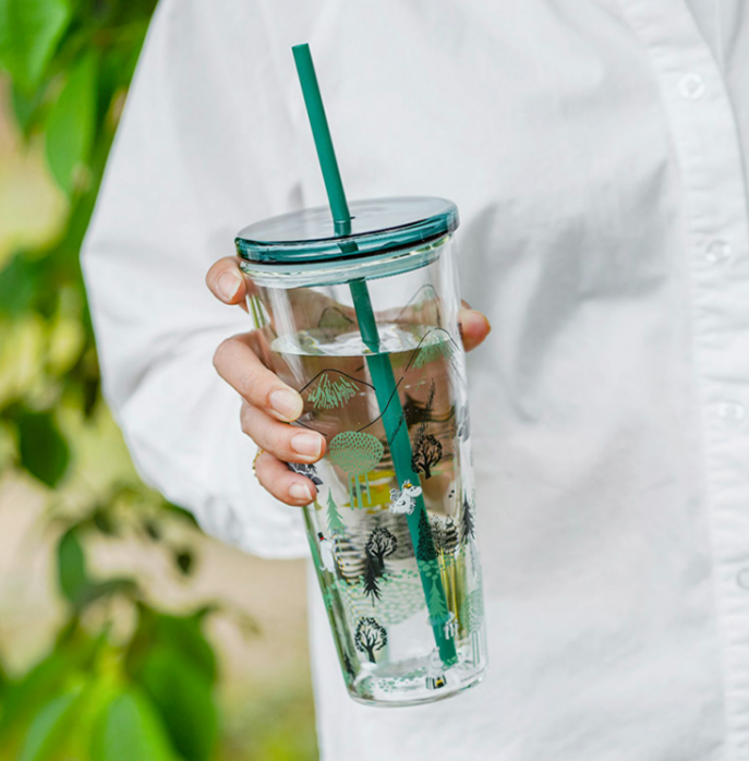 NOVEMBER - Chrysanthemum >> 20 oz Glass Cup with Lid + Straw – M