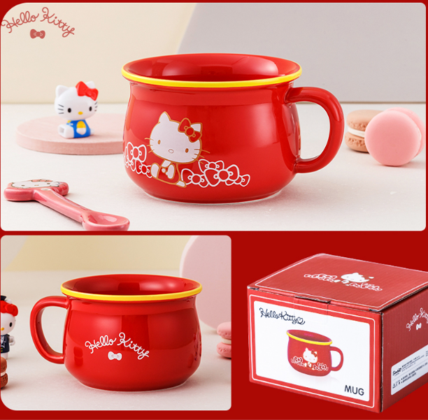 Hello Kitty Ceramic Cup With Lid 13oz Mug With Stirrer