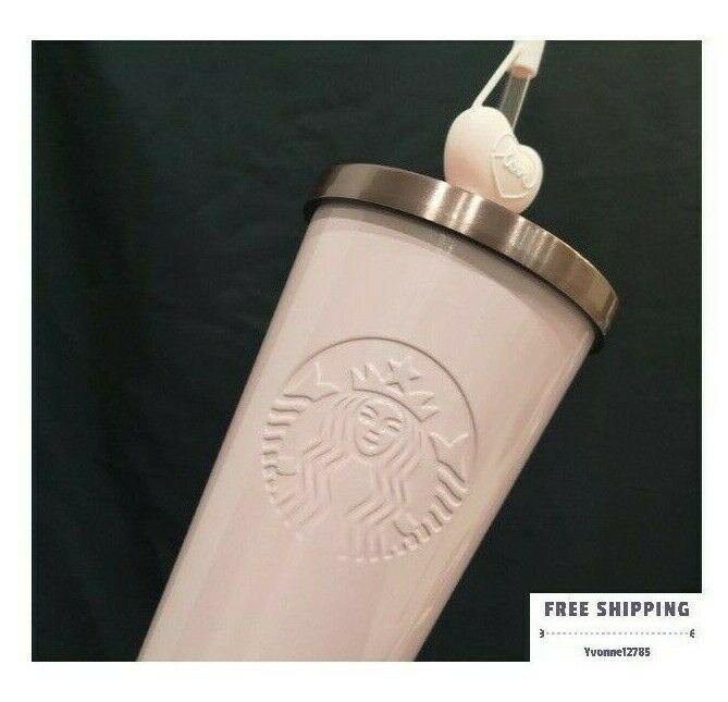 NEW Starbucks Valentines Day Pink Heart Cold Cup 16 oz Tumbler Pink Lid  Straw